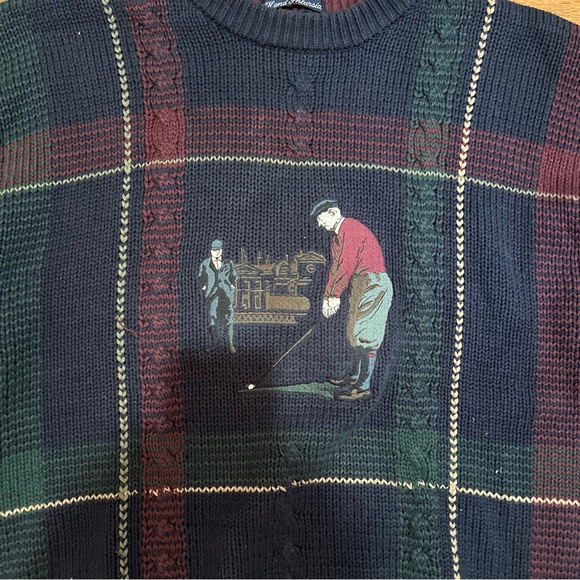 Gant Mens Hand Intarsia Golf Graphic CrewNeck Navy Pullover Sweater Size Large - Picture 2 of 5